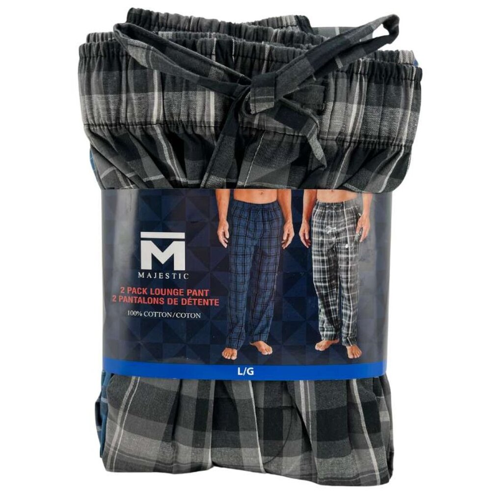 Majestic | Men's Lounge Pants | 2 Pack | Blue & Grey Plaid | Large - Picture 1 of 4